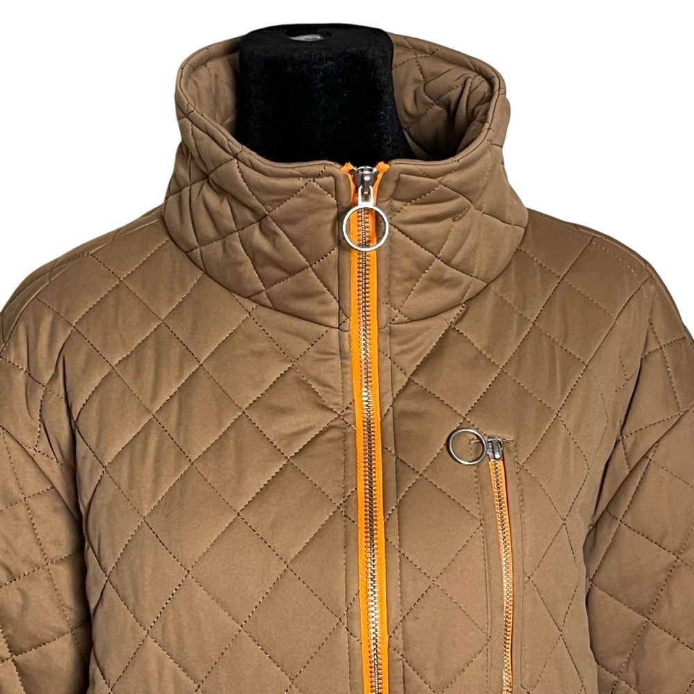 Avec Les Filles Quilted Cropped Mock High Neck Zip Front Jacket Orange Zip — S - Picture 4 of 14